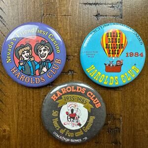 Vintage 80's Harold's Casino Club Great Reno Nevada Balloon Race Pinback Button